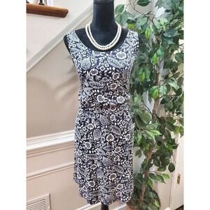 Basic Basique Women Blue Floral Cotton Scoop Neck Sleeveless Knee Length Dress L